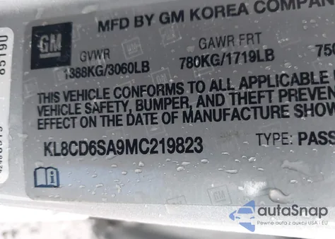 2021 Chevrolet Spark Fwd 1Lt Automatic из США, поврежденный, VIN KL8CD6SA9MC219823